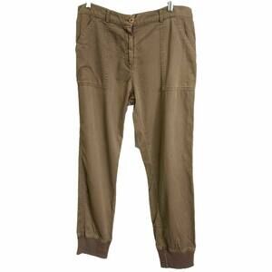 Monrow Women Jogger Pants Tan Flat Front Mid-Rise Drawstring‎ Cozy Soft Cargo 30